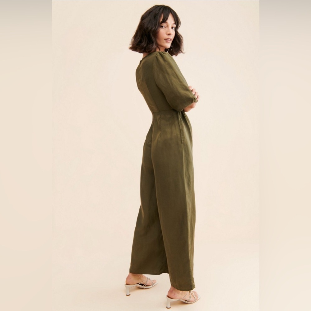 Anthropologie x Sancia the Aida Jumpsuit Keyhole Puff-sleeve Olive Green size L - Picture 3 of 7